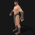 Muscular Shirtless Man With Brown Loincloth Arm Wraps And Leg Bindings Standing On Black Background