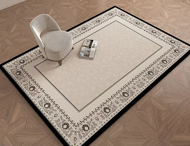 French light color plant pattern round carpet 3d model