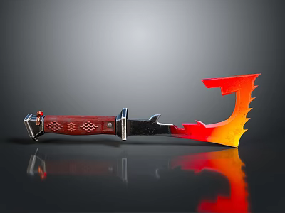 Flaming Blade Weapon With Red Decorative Handle And Sharp Orange Yellow Edge 3d model