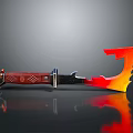 Flaming Blade Weapon With Red Decorative Handle And Sharp Orange Yellow Edge