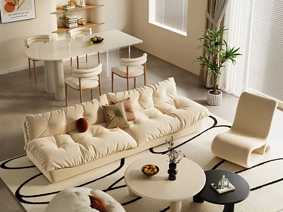 Modern Beige Sofa And Coffee Table Set With Decorative Pillows Area Rug And Accent Chair 3d model