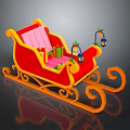 Festive Red Sleigh with Orange Trim Pink Seat Gift Boxes and Lanterns