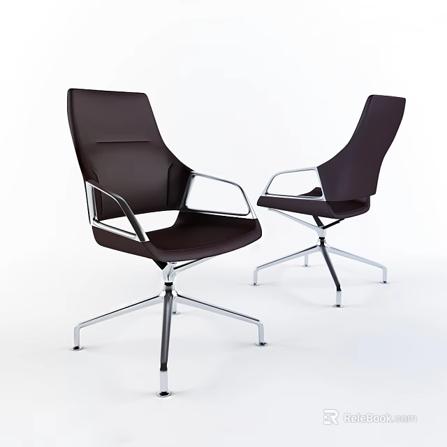 Black Office Chair With Metal Frame Armrests And Five Star Base Modern Design 3d model 