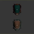 Pair of Futuristic Metallic Helmets With Ornate Horns Suspended In Dark Background