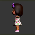 Little Girl with Brown Hair Pink Bow White Polka Dot Dress Pink Shoes Arms Outstretched