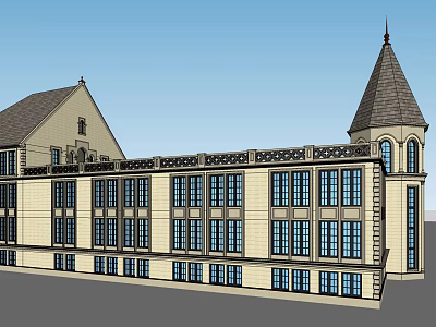 European Style Architecture Kindergarten Simple Architecture Outdoor Bell Tower Prison 3d model