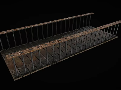 Rustic Wooden Bridge With Metal Railings And Weathered Planks Design 3d model