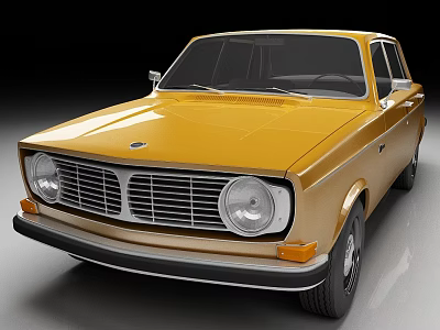 Vintage Yellow Classic Car Front View With Chrome Grille And Headlights 3d model