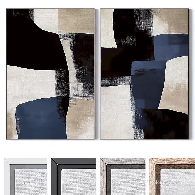 Modern Abstract Art Frames With Various Materials For Two Piece Wall Decor 3d model 