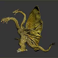 Golden Dragon Statue With Intricate Wings And Reflective Surface On Dark Background 3d model