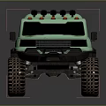 Light Green Off Road Vehicle With Large Tires Roof Rack And Red Lights