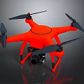 Modern Orange Drone With Four Propellers And Mounted Camera Design 3d model