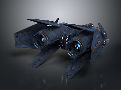 Futuristic Science Fiction Spaceship Design With Illuminated Engines And Metallic Wings 3d model