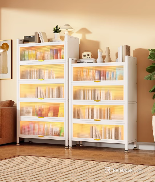 Modern Living Room Storage Cabinet With Transparent Drawers Books And Plant 3d model 