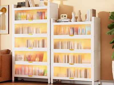Modern Living Room Storage Cabinet With Transparent Drawers Books And Plant 3d model