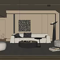 Modern Living Room Interior With Beige Sofa Black Round Coffee Table And Geometric Wall Art