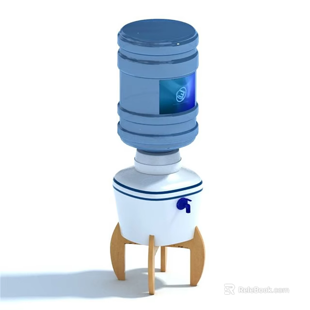 Blue Water Dispenser With Water Bottle Display Screen And Wooden Stand 3d model 
