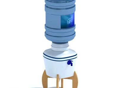 Blue Water Dispenser With Water Bottle Display Screen And Wooden Stand 3d model