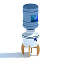 Blue Water Dispenser With Water Bottle Display Screen And Wooden Stand