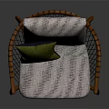 Modern Comfortable Armchair with Wooden Armrests Woven Design Light Gray Cushion and Green Pillow