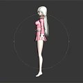 White Haired Female Character 3D Model With Pink Coat Short Skirt Fur Collar And Belt