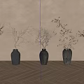 Decorative Ornament Collection with Assorted Vases Dried Branches and Flowers on Wooden Floor Light Wall