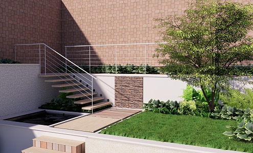 Modern Courtyard Sinking Courtyard Garden 3d model