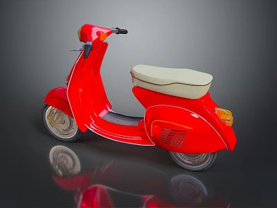 Vintage Red Scooter With Shiny Finish Beige Seat And Classic Design 3d model