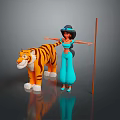 3D Animated Princess Jasmine With Tiger Rajah In Blue Outfit And Open Arms