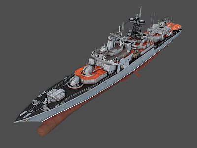 Detailed Modern Warship 3D Model Featuring Radar Antennas and Deck Structures 3d model