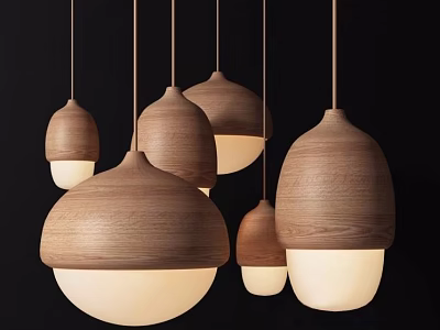 Modern Wooden Pendant Lights With Dome Shaped Design And White Lampshade For Indoor Decor 3d model