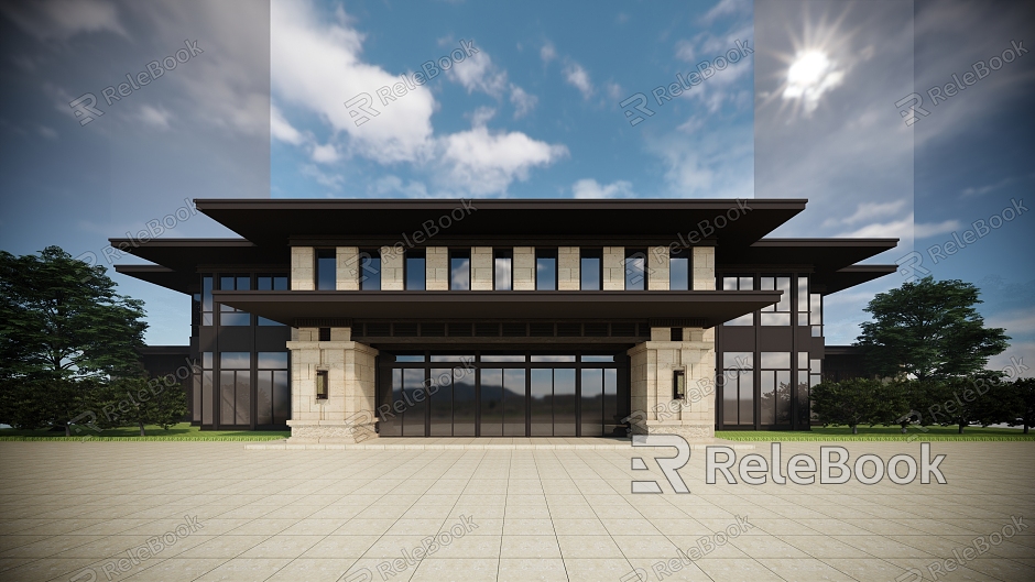 New Chinese Style Sales Office Building Entrance Door Sales Office model