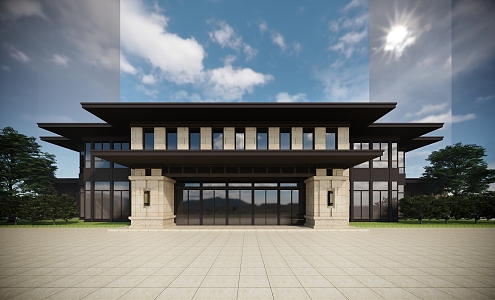 New Chinese Style Sales Office Building Entrance Door Sales Office 3d model