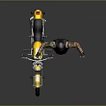 Yellow and Black Motorcycle With Flame Design And Tattooed Man In Helmet Standing Next