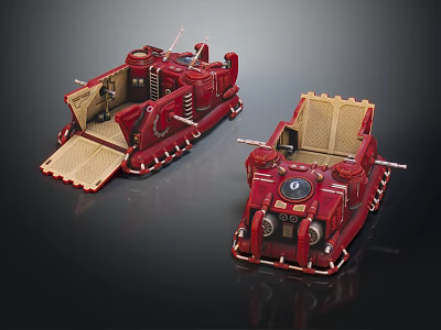 Two Red Vehicle Models With Open Design And Mechanical Details 3d model
