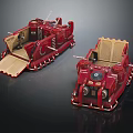 Two Red Vehicle Models With Open Design And Mechanical Details