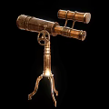 Vintage Brass Commercial Telescope Equipment With Tripod Stand And Dual Barrels