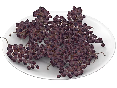 Fresh Juicy Ripe Purple Grapes Served on White Ceramic Plate 3d model