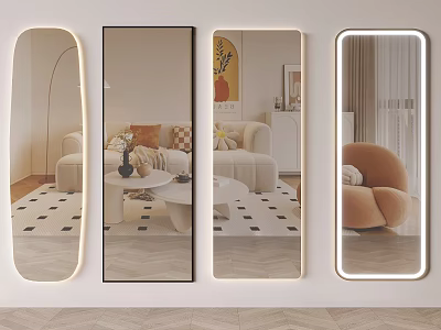 Wall Mounted Mirrors In Modern Living Room With Different Designs 3d model
