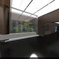 Modern Minimalist Reception Lobby With Exquisite Bonsai Display And Premium Dark Floor Interior Design
