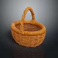 Brown Woven Wicker Basket With Handle On Black Background Surface 3d model