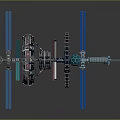 Intricate Mechanical Design Featuring Blue Pillars Black Rings Gears And Engine Parts On Dark Background