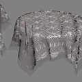 Elegant White Lace Tablecloth With Crochet Openwork Pattern And Scalloped Edge 3d model