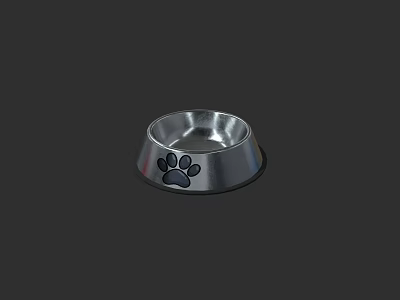Round Stainless Steel Pet Bowl With Black Paw Print Design For Small Dogs And Cats 3d model