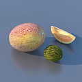Fresh Ripe Melon Fruits With Whole Yellow Pink Melon Sliced Piece And Small Green Melon