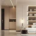 Modern Living Dining Room Interior With Sofa Display Shelves And Pendant Lights