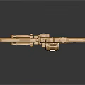 Golden Futuristic Weapon With Detailed Mechanical Structure And Scope On Reflective Black Surface