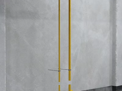 Yellow Pipes On Gray Concrete Wall With Metal Connecting Bracket 3d model