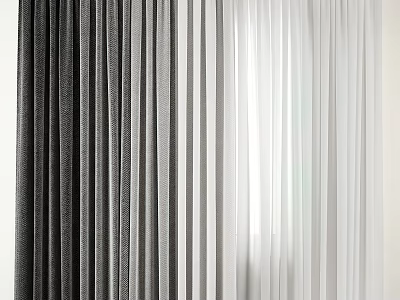 Elegant Textured Curtains in Black Gray and White for Modern Home Window Decor 3d model