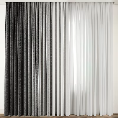 Elegant Textured Curtains in Black Gray and White for Modern Home Window Decor 3d model